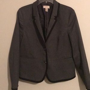 Grey blazer with black piping. Metal buttons